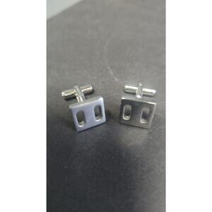 Silver Tone Cutout Square Cufflinks Mens Stainless Steel Bullet Back Jewelry
